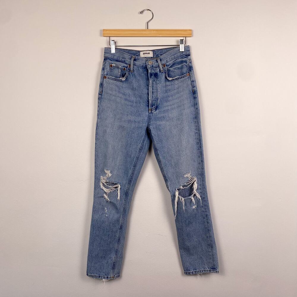 AGOLDE Riley High Rise Straight Crop Distressed Jeans 25 - Picture 3 of 9